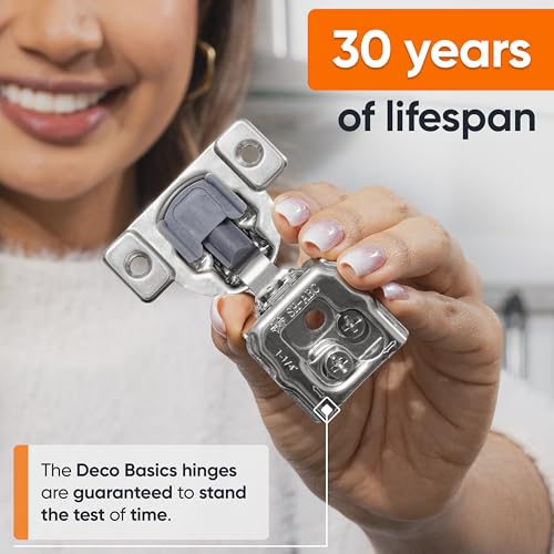 Decobasics 50 Pack Soft Close Cabinet Hinges 1-1/4" Overlay for Kitchen Cabinet Doors, Slow Self-Closing Concealed Hidden Hinges for Face Frame –Stainless Steel, 3-Way Adjustable & Quiet Close Damper - size: 1-1/4 Inch