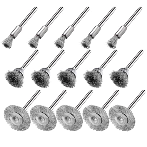 15 Pieces Stainless Steel Wire Brushes, Wire Brush Wheel, Steel Wire Polishing Wheel Kits for Dremel Rotary Tools (1/8 Inch Mandrel) - color: silver