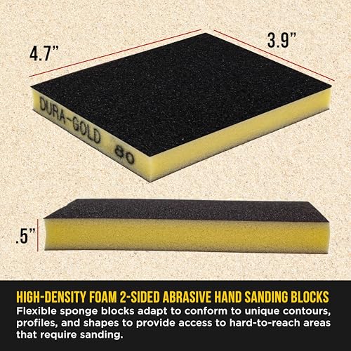Dura-Gold 80 Grit Double-Sided Sanding Sponges, Box of 10 - Performance Flex 4.7" x 3.9" Wet or Dry Flexible Softback Sandpaper Sponges, Hand Sanding Abrasive Block Pad - Home, Wood, Metal Auto Paint - style: 80 Grit