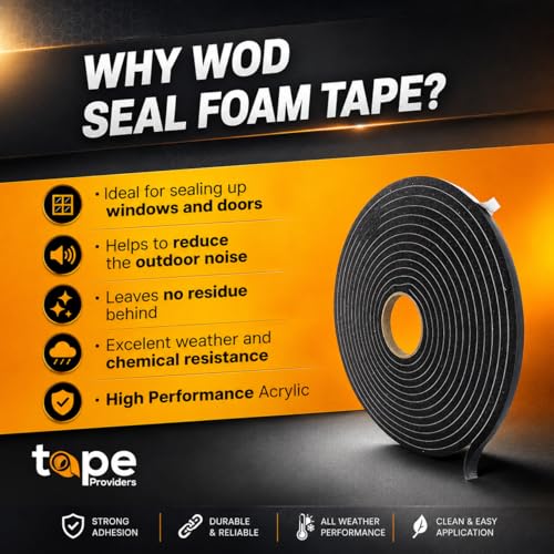 WOD Insulation Foam Tape Self Adhesive - 1/2 Thick x 3/4 Width - 25 feet - Made in USA Weather Stripping, HVAC, Sealing Doors, Windows, Pipes, Cooling, Sound Proof, and Air Conditioning. - color: Width: 3/4 Inch, size: Thick: 1/2 inch