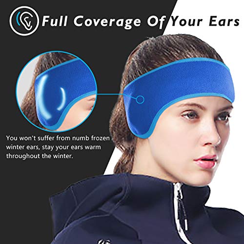 Winter Fleece Ear Warmers Headband Ear Muffs for Men Women Kids, Ear Covers for Cold Weather Ski Running Cycling Work - color: Blue