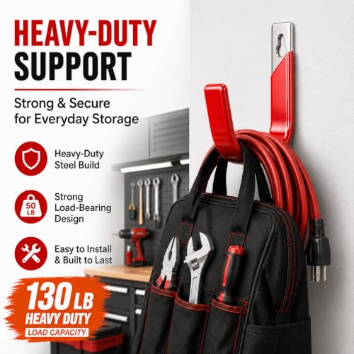 Heavy Duty Metal Garage Hooks Wall Mount 2 Pack, Garage Hanger Utility Storage Hooks for Outside, Hose Rack Suitable for Garage,Garden and Yard,Red