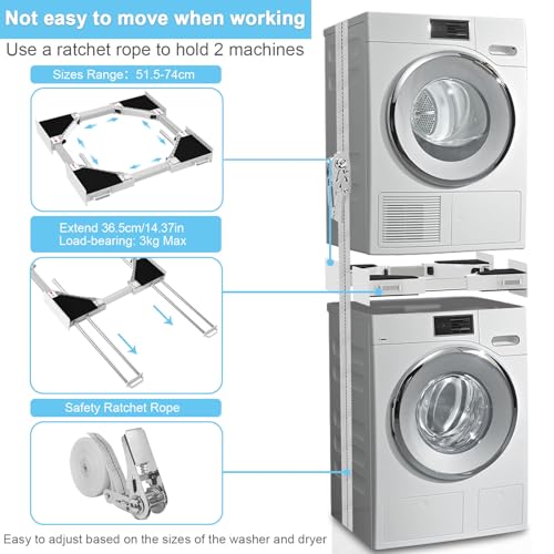 Washer Dryer Stacking Kit - Adjustable Design Fits Most Washers & Dryers | Adjustable 24" - 29" - Universal Stacking Kit with Pull-Out Drying Rack for Laundry Room - Space-Saving - style: Stacking Kit with 4 Tube Racks