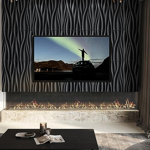 STICKGOO Black 3D Wall Panels, Wave Design, 19.7''x19.7'' - color: Black