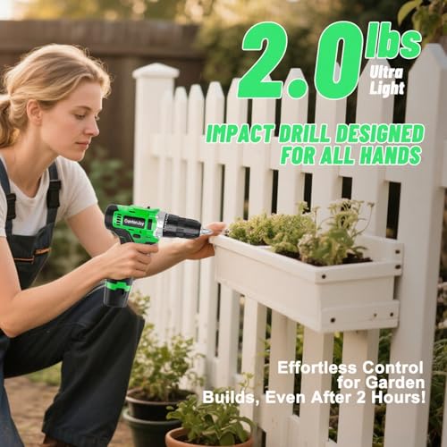 GardenJoy Cordless Power Drill Set: 12V Electric Drill with Battery and Charger, 42pcs Acessories, 3/8"Keyless Chuck, 2 Variable Speed, 24+1 Position, Compact Drill Driver Kit for Home & DIY Project - style: 12V - 2 Batteries - Green - Basic