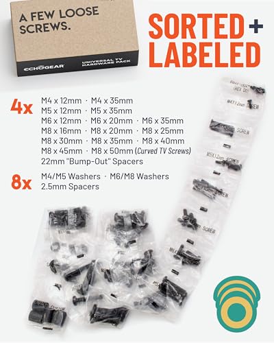 ECHOGEAR Universal TV Mount Hardware Pack - Replacement Hardware Mounting Kit for TVs up to 80" - Includes M4, M5, M6 & M8 Screws
