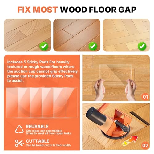 Floor Gap Fixer Tool Heavy Duty Suction Cup Lifter - Laminate, LVP, Vinyl & Hardwood Flooring Gap Repair Kit with Rubber Mallet & Nano Pads