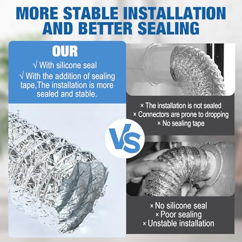 4 Inch Silver Dryer Vent Hose for Tight Space Includes 2 90-degree Dryer Vent Elbow and 1 Dryer Vents Duct, Flexible Dryer Hose Vent Kit-Space Saving, Indoor Dryers Vents Connector, Easy installation