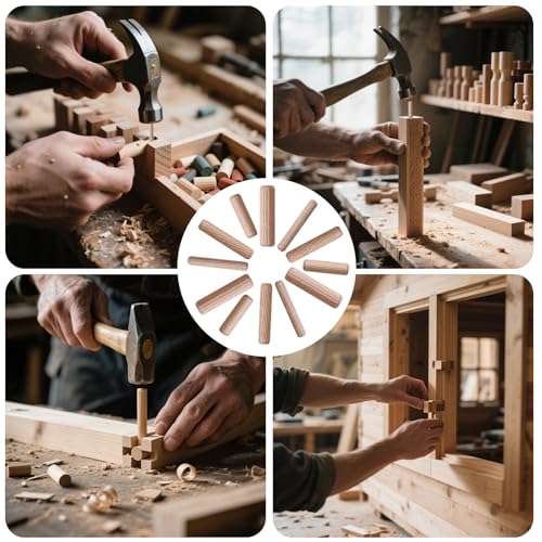 150Pcs Wooden Dowel Pins Kit 5/16x1-5/8 Inch Small Fluted Wood Dowels Pegs Hardwood Pin for Furniture Woodworking Crafts, Furniture, Door, DIY - size: 8mm x 40mm - 150PCS