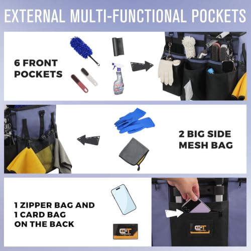 SCAVATA Rolling Cleaning Caddy Bag with Detachable Trolley, Large Cleaning Supplies Organizer with Wheels, Multi-Pocket Cleaning Cart with Adjustable Shoulder Strap for Housekeepers (CeruleanBlue) - color: CeruleanBlue