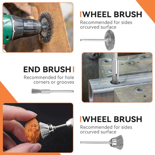 60Pcs Wire Brushes Set, 3 Shape Steel Wire Wheels