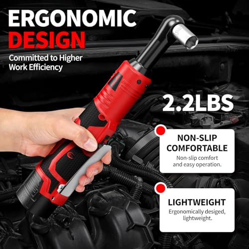 FULLYEA 3/8" Cordless Electric Ratchet Wrench Set, 45 Ft-lbs,Variable Speed