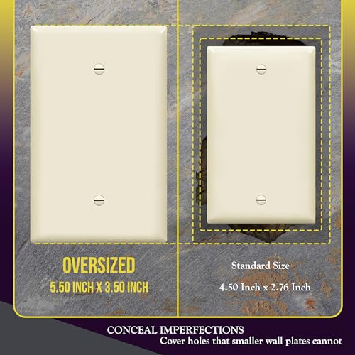 ENERLITES 10 Pack Oversized Blank Wall Plate Cover, 1-Gang, Light Almond - color: Light Almond, size: Over-Size