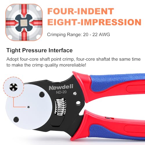 Newdeli Deutsch Crimp Tool 12-22AWG Closed Barrel Crimper - 4 Way Indent 8 Impression Type for Deutsch Solid Contacts - Deutsch Pin Crimper
