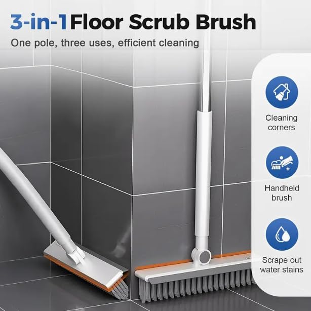 HomeBeyond Grout Cleaner Brush with Long Handle, V-Shaped Swivel Scrub Brush for Bathroom, Tile Lines, Kitchen, Garage, Deck & Crevices, Stiff Bristle Floor & Wall Cleaner