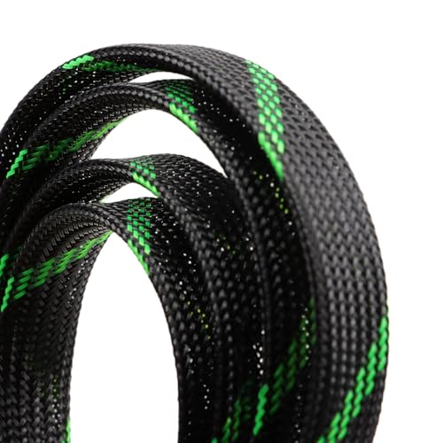 25ft PET Expandable Braided Cable Sleeve 5/8inch(16mm) Pet Braided Cable Sleeve for Audio Video Device Wire Automotive Wire (Black Green) - color: Black Green, size: 16mm"(5/8 inch)