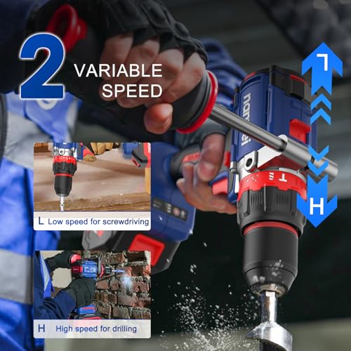NANWEI Hammer Drill,1100 in-lbs, 26000BPM, 2x4.0Ah Batteries, Brushless
