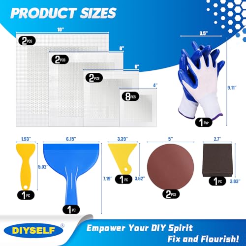 DIYSELF 21 Pack Drywall Repair Kit, 14 Mesh Patches, Wall Patch Repair Kit - size: 21 Pack