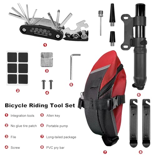 15 in 1 Bike Repair Kit Tool Set Waterproof Bike Saddle Bag - color: Red