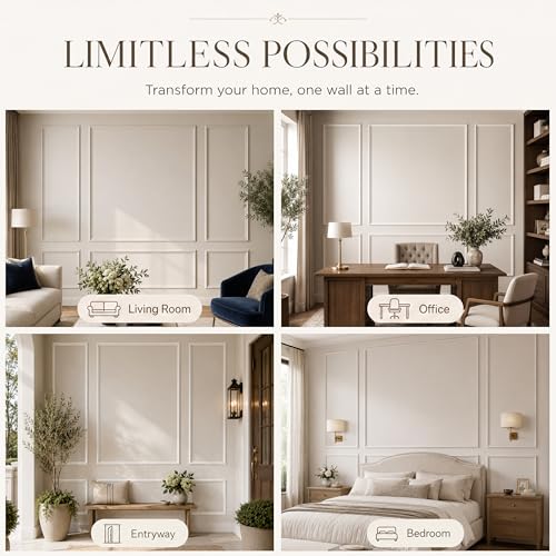 Pre-Cut Wall Molding Kit: Ready to Assemble Paintable Wainscoting Panels | Alternative to Peel-and-Stick Wall Panels,Accent Wall Interior Wall Decor for Living Room, Bedroom, Entryway White 24 PCS