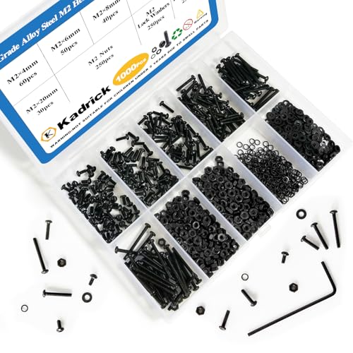 KADRICK 1000PCS M2 Screw Kit,Hex Socket Button Head Bolts 4mm-20mm - size: M2 1000Pcs 4-20mm