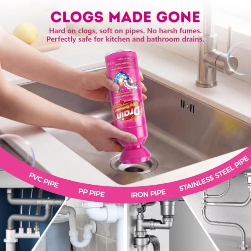 Foaming Drain Cleaner, Drain Clog Remover, Sink Hair Cleaner and Deodorizer, Expanding Foam for Hair, Grease and Soap Scum, for Kitchen Sinks, Bathroom, Showers, Tubs & Floor (2Pcs)