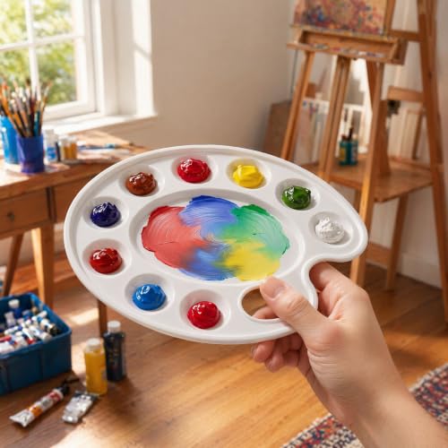 Hulameda 15Pcs Plastic Oval White Paint Tray Palettes for Adults to Paints - color: 15pcs
