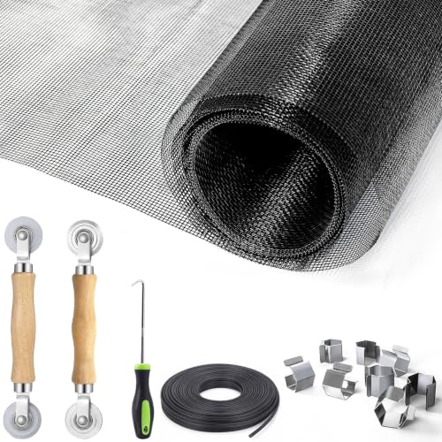 King&Charles Window Screen Replacement, 6in1 Window Screen Door Repair Kit - color: Black, size: 59"×106"