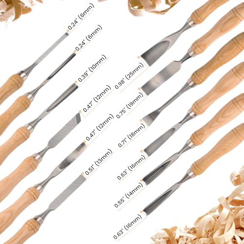 HiSnug Wood Carving Chisel Set - 12pcs Carving Tools Kit with Wooden Case Box, Sharp Alloy Steel Blades Woodworking Knives for Beginners and Professionals