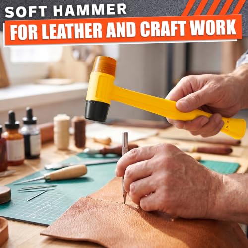 Small Rubber Mallet Hammer 1", 25mm Two Sided Head, 9.8 Inch Handle - color: Yellow