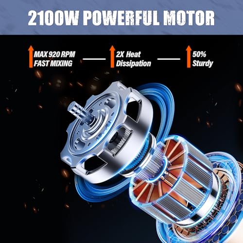 IMAYCC Handheld Cement Mixer, Portable Concrete Mixer,110V 6 Speed Mixing Drill, 2100W Drill Mixer for mud,Motar,Paint, Grout, Plaster,Thinset etc. - color: Blue