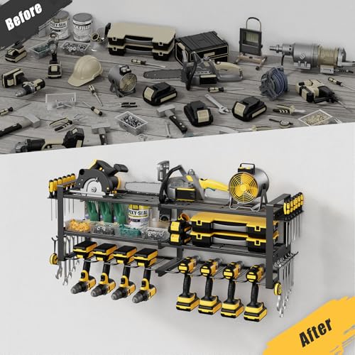 Power Tool Organizer Wall Mount, 350LBS Capacity, 3 Tier, 8 Drill Holders - size: 32.8" Width 3-Tier