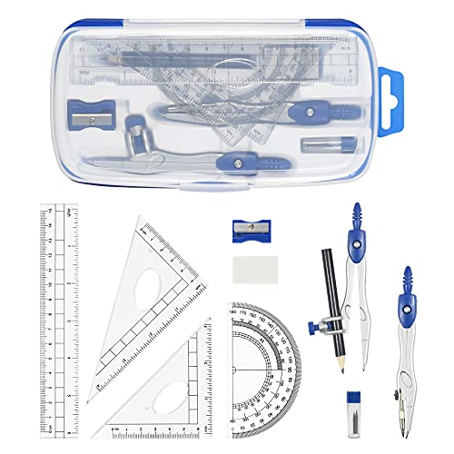 Unjoo Geometry Set 10 Pcs, Compass and Protractor for Students(Navy Blue) - color: Navy Blue