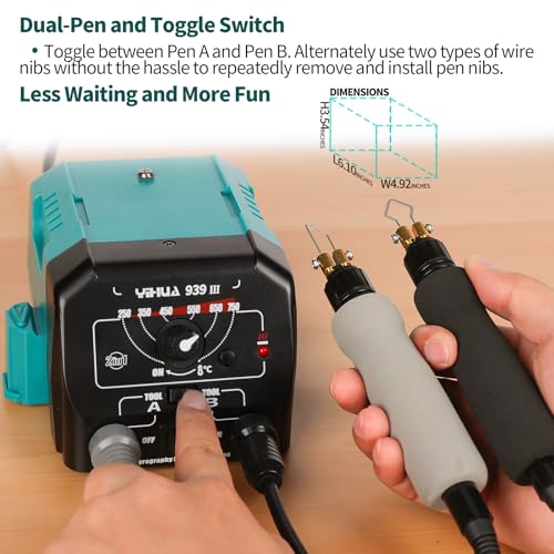 YIHUA 939 III Dual Pen Pyrography Station 2-in-1 Wood-Burning Tool with Two Wood-Burning pens 250-750°C Temperature Adjustable 20 Detailer nibs and 7 Essential Accessories and Tools Included