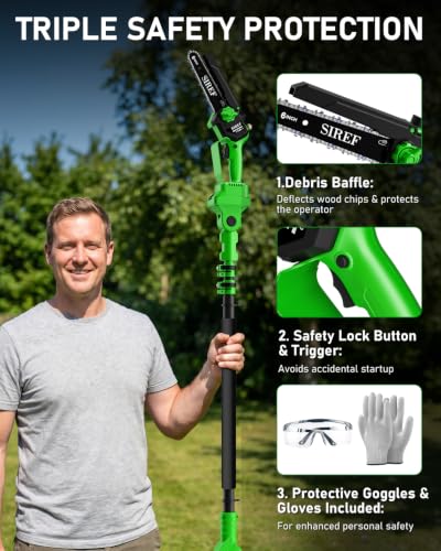 Electric Pole Saw 6inch Mini Chainsaw Cordless Brushless 6.0Ah Batteries Fast Charger Telescopic Power Pole Saw Tree Trimmer Limb Branch Cutter Pruner 16 Ft Max Reach Multi-Angle Green - color: Green-1 Battery