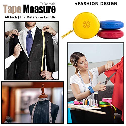 Sewing Tape Measure, Medical Body Cloth Tailor Craft Dieting Measuring Tape, 60 Inch/1.5M Dual Sided Retractable Ruler with Push Button Round(3 Pack, Red Yellow Blue) - color: Red Yellow Blue 3 pack