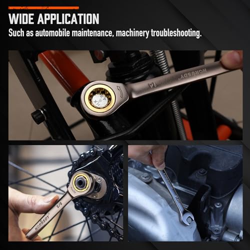 HORUSDY 24-Piece Ratcheting Wrench Set | Metric and SAE | 8-19 mm & 1/4” to 7/8“ | Ratchet Combination Wrenches Set with Organizer | 72-Teeth | Chrome Vanadium Steel - style: 24-Piece Ratcheting - Complete