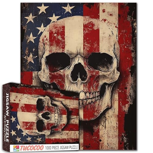 Terror Skull Skeleton 1000 Pieces Adult Jigsaw Puzzle,Graffiti American Flag Perfect for Fun Brain Puzzle Lovers Vibrant Illustrations and Quality Pieces Challenging and Relaxing Great Gift Idea - color: Artwork-05