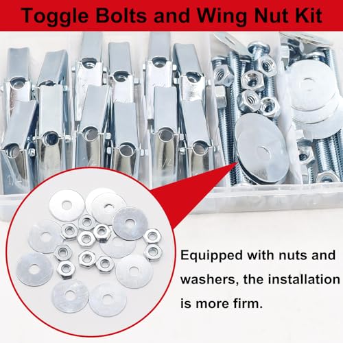 48Pcs 1/4 Inch Toggle Bolts, Butterfly Anchors Heavy Duty Drywall Anchors and Screws Kit, Toggle Bolts and Wing Nut Kit with Nuts Washers for Hollow Wall, Ceiling (12 Sets) - color: Silver - 1/4"