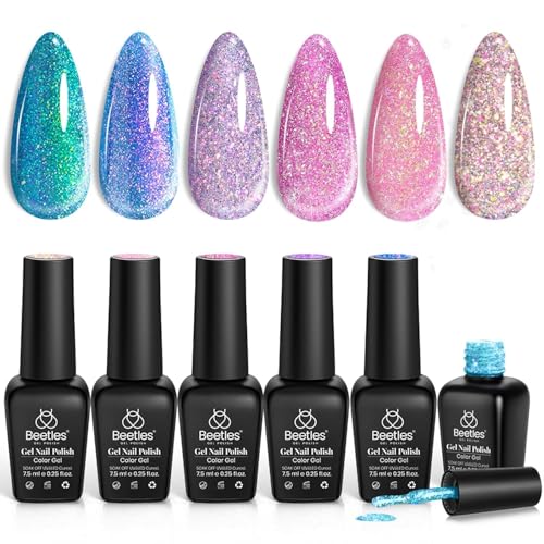 Beetles Chameleon Gel Nail Polish Set- 6 Colors Gel Polish Crushed Diamond - color: A - Glitter | Treasures on Tip