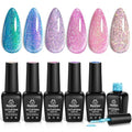 Beetles Chameleon Gel Nail Polish Set- 6 Colors Gel Polish Crushed Diamond - color: A - Glitter | Treasures on Tip