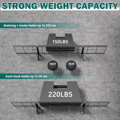 EVERHANGER Garage Wall Shelves, 12 X 48 Inch Wall Mounted Storage Shelves - color: Black, size: 48X 12inch