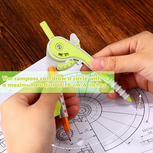 Zonon 7 Pcs Geometry Math Set with Compass Protractor Rulers, Yellow - color: Yellow