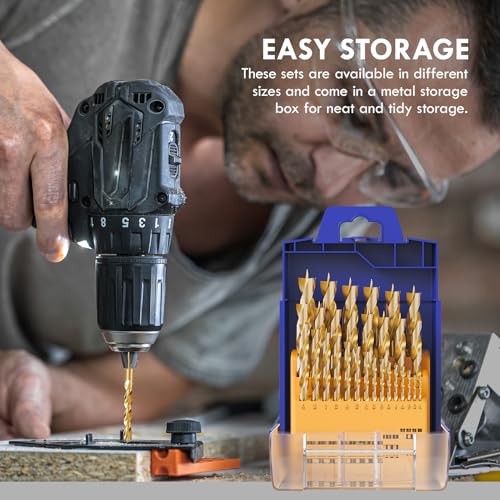 29Pcs (1/16" - 1/2") Tin-Coated Brad Point Wood Drill Bit Set - size: Tin-Coated (1/16"-1/2") - 29pcs