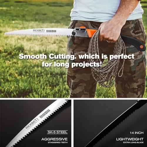 REXBETI 14-Inch Folding Pruning Saw, Extra Long Hand Saw for Tree Trimming - size: 14 inch