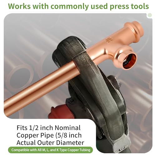 (wdaisy 15 Pack) Copper Press Fittings Kit – 1/2 Inch Tee, Elbow & Coupling, Press Compatible Copper Plumbing Fittings, Lead-Free, for Potable Water - size: 1/2" Combo Kit - 15P
