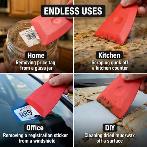 HI-TECH PB200 Plastic Scraper Tool – Decal, Sticker, Label Remover for Cars & Home Use – 3X Larger Ergonomic Design – Residue-Free Cleaning (12 Pack)