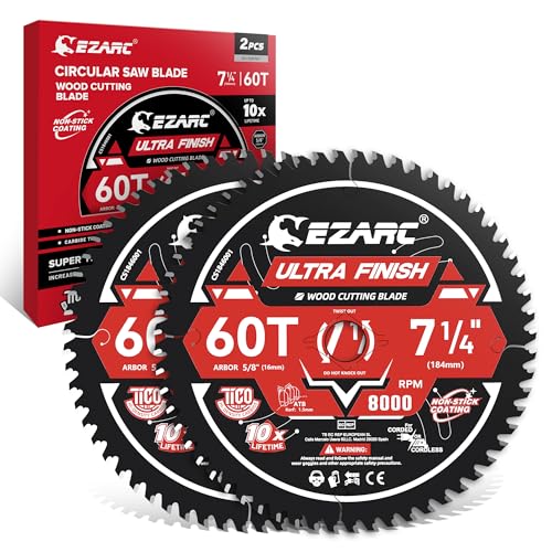 EZARC 7-1/4 Circular Saw Blades, 60T Ultra Finish for Laminate, 2-Pack - size: 7-1/4'', style: 60T