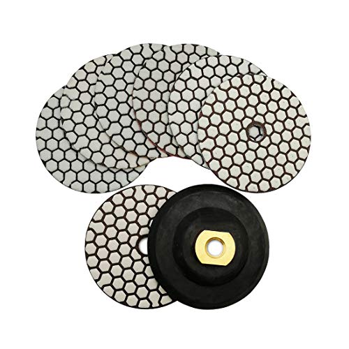 SHDIATOOL Dry Diamond Polishing Pads 4 Inch Set of 7 Pieces Plus a Rubber Backer for Granite Marble Stone Sanding Pads - style: Mixed Grits+R backer