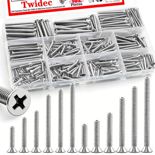 Twidec/102PCS Machine Screw Kit,304 Stainless Steel #6-32#8-32 Electrical Long Outlet Screws Phillips Flat Head Electricians Screws 5/8 to 2 inch for Wall Plate Switch, Receptacles Mounting Screw - size: #6-32 #8-32 Assorted Sizes, style: SS Flat Head